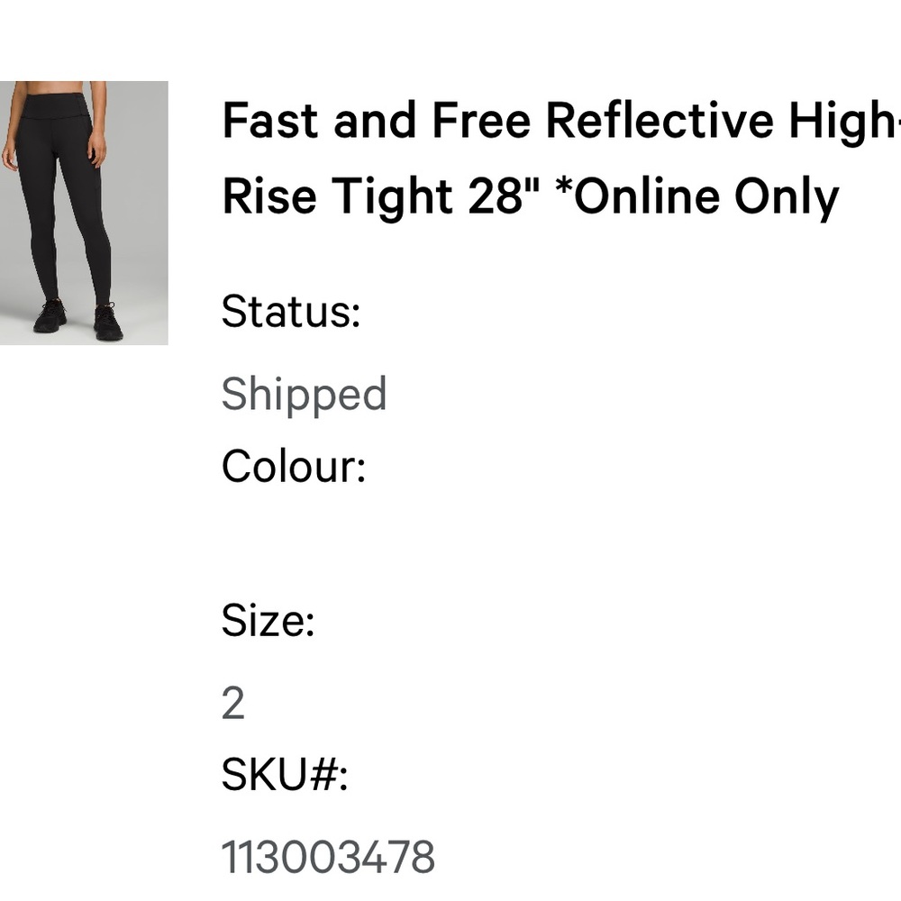 Lululemon Leggings Black Size 2 Fast and Free Reflective High-Rise Tight 28"